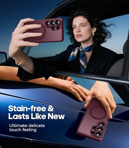 Opkiegrn für Samsung Galaxy S26 Ultra 5G Hülle mit 2 Stück Panzer Schutz Glas Folie, Kompatibel mit MagSafe, Stoßfest Kratzfest Transluzente Matt Handyhülle für Samsung Galaxy S26 Ultra - Weinrot
