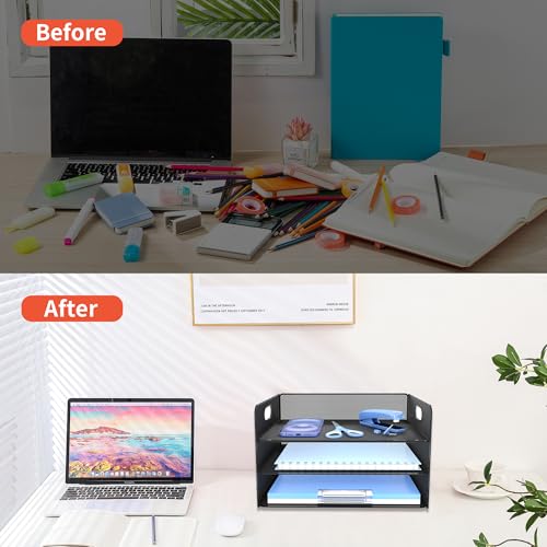 Desk Organizer, 3-Tier Letter Paper Tray Organizer, Desk Organizers and Accessories, Mesh Desktop File Organizer and Storage for Office Supplies (3 Tier Desk Organizer-Black) image 7