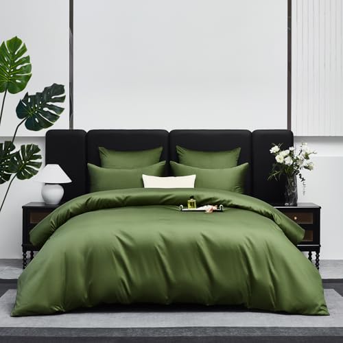 Gezu Bettwäsche 200x220cm Mako Satin Baumwollesatin Bettwäsche Olivgrün...