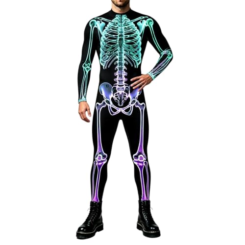Mono de esqueleto Halloween hombre ajustado disfraz temático adultos