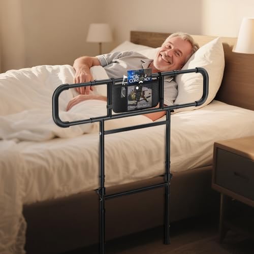 FORTEMOTUS Sponde Letto Anziani, Barriere per Letto Adulti Regolabile in Altezza Gambe, con Borsa, Maniglia di Sicurezza Supporto Alzarsi Disabili, L (Spessore Materasso 25-40 cm)