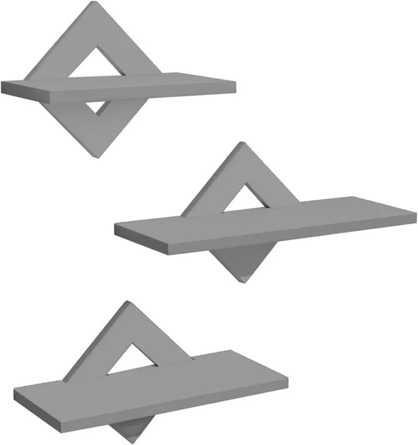 HOMION Modern Floating Wall Shelves Set of 3 Geometric Design Rhombic Shelf Triangle Bracket Mount Storage Organiser Rack For Kitchen Bedroom Living Room Children’s Room, Home Office (Grey)