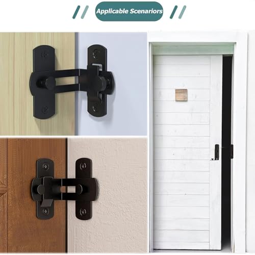 Image of DRUCILA 90 Degree Flip Barn Door Lock,Protect Privacy-Security Gate Latch, Hook Lock Latch for Barn, Sliding Door Antique Lock Gate Latches Wine Cabinet Closet Door Latches.(Black Corner Door Lock)