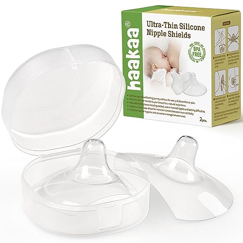 Image of haakaa Nipple Shields 18mm for Newborn Breastfeeding with Latch Difficulties or Flat or Inverted Nipples, Breast Shields Extra-Thin & Extremely Soft, Come with Carry Case, 2pcs