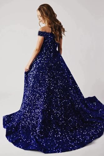 Off Shoulder Sequin Princess Pageant Dress for Girls Kids Sparkly Ball Gown Flower Girl Dresses for Wedding4
