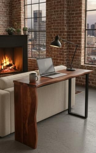 Image of Wood ForeverSheesham Wood Console Table for Living Room | Entryway Sofa & Fish Tank Table | Narrow Side Stand with Straight Top Panel Legs | Wooden Accent Furniture for Home Decor |Light Walnut Finish