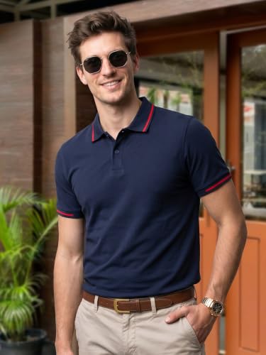 Image of Veirdo Pure Cotton Half Sleeves Regular Fit Plain Solid Classic Polo Colored Collar T-Shirt for Men (Colors: Olive, Maroon, Navy, Black, Green & Orange)