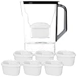 Wessper Carafe Filtrante avec Filtre, Carafe pour porte de réfrigérateur 2,7 L, Cartridges avec Charbon Actif et Résine échangeuse d'ions, Pitcher set set de 6 Filtres - Noir