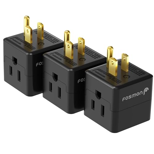 [ETL Listed] 3-Pack 3 Outlet Wall Adapter Fosmon Black Outlet Splitter Plug Extender Grounded 3-Prong /2 Prong Cube Tap 3-Way Plug Adapter Cruise Essentials for Home Travel Office- Black
