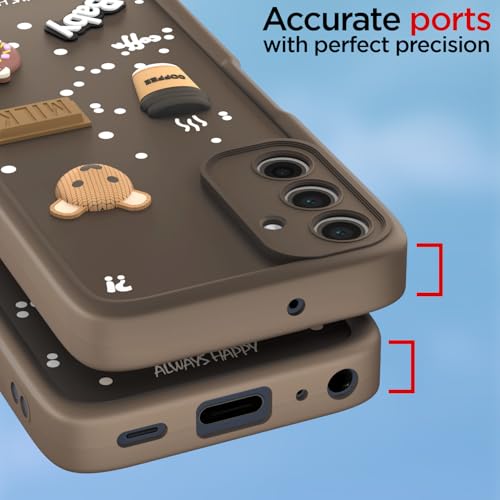 Image of Outlouders Back Cover for Samsung Galaxy M35 5G | 3D Cartoon Cute Fun Bear | Silicone Full Body Protection Bumper Case (Brown)