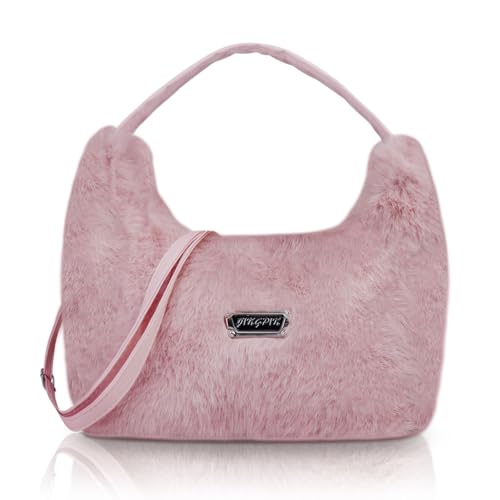 FuninCrea Plush Women's Shoulder Handbags Trendy Crossbody Bags with Zipper, Small Handbags with Removable Shoulder Strap