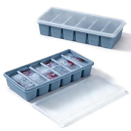 Image of 1 /2 Cup Covered Silicone Freezer Tray, 2-Piece Set Of Silicone Freezer Molds, Used For Preparing And Freezing Various Sauces And Other Dishes, Making 12 Portions Cube Blue