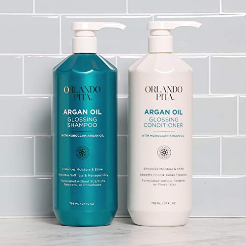 Orlando Pita Moroccan Argan Oil Glossing Shampoo & Conditioner Set, Moisturizing, Softening, & Shine-Enhancing For Smoother, More Manageable, & Overall Healthier Hair, 27 Fl Oz Each #TOP1