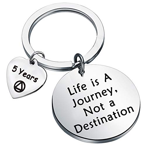 BEKECH Sober Gift Sobriety Anniversary Life is Not A Destination 6 mois 1 an 2 ans 3 ans AA Annuel, Argent 5 ans, Small