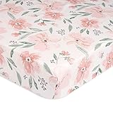 Crane Baby Floral Crib Sheets, 100% Cotton, Breathable Baby Bedding for Standard Mattress, Pink Nursery Decor, Machine Washable Pink Floral Crib, Toddler Sheets