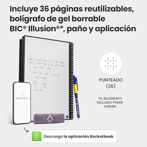 Rocketbook Core Cuaderno Espiral Reutilizable, Tamaño A5, 15 cm x 22,4 cm, Turquesa - Páginas de Puntos, Conexión a App, Borrable, Tapa Duradera, para el Colegio, el Trabajo y los Proyectos Creativos - imagen 5