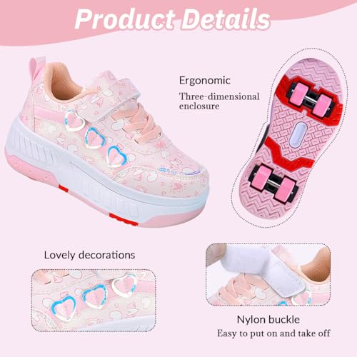 Hearda Schuhe mit Rollen für Mädchen Jungen, Kinder Rollschuhe Schuhe mit 4 Rollen Abnehmbar, Mädchen Turnschuhe 2-in-1 Rollschuhe Outdoor-Turnschuhe mit Rollen-Skateboardschuhe