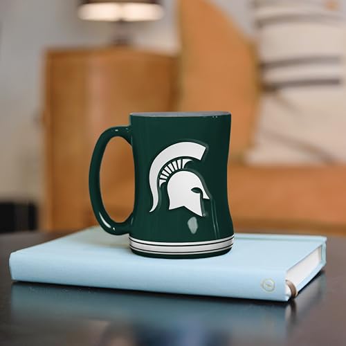 Image of Logo Brands NCAA Michigan State Spartans 14oz Relief Coffee Mug - Officially Licensed Mug, Sculpted 3D Logo and Team Colors - Comfortable Handle and Glossy Finish for College Sports Fans