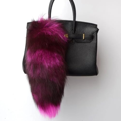 Image of 15.75 Inch Long Fluffy Faux Fur Tail Keychain, Fake Animal Tails for Handbags Backpacks Charm Tassel Ornaments (Rose Red)