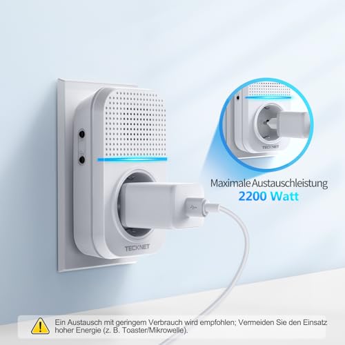 TECKNET Kabellose Türklingel Batterielose, Steckdosen-Funkklingel Wasserdicht Drahtloses Türklingel Funk Türklingel mit EU-Steckdose, LED Anzeige, 5 Lautstärkestufen, 32 Klingeltönen, 400m – Bild 3