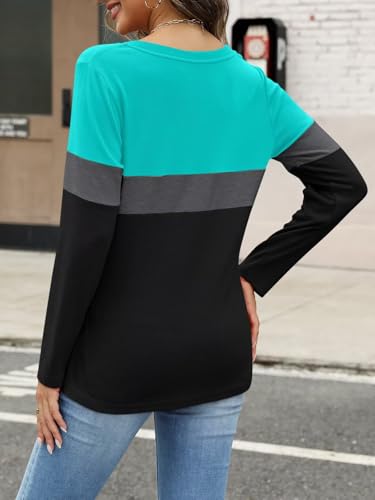ORANDESIGNE Women's Long Sleeve Shirts Color Block Zipper Tops Tunics Casual Fall Ladies Tees2