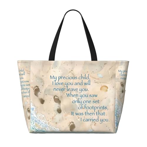 Footprints In The Sand With Quote Large Capacity Beach Travel Bag – Lightweight Foldable Waterproof & Sandproof Tote With Multiple Pockets,Beach Vacation Essentials2
