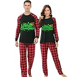 iHapHap Christmas Matching Family Pajamas Luminous Glowing Merry Christmas Hat Black Pajamas Set (3XL,Men)