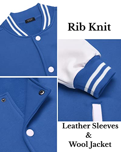 Coofandy Varsity Jacket For Men Fashion Casual Leather Sleeves Basketball Jackets Winter Blue Small #TOP3