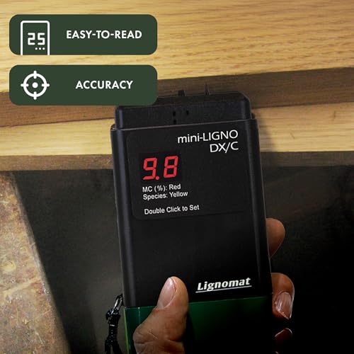 Lignomat mini-Ligno DX/C - Professional Pin Type Wood Moisture Meter for Firewood, Concrete, Subfloors, OSB, Drywall, Flooring with LED Display & 46 Settings Portable Mold Detector
