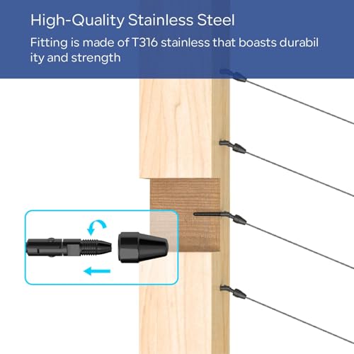 Barandillas de cable de 0.12" QuickLock con tornillos de 180° para madera 5