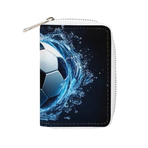 Mens Water Fire Sports Soccer Football Ball Travel Wallet with 20 Slots, Pu Leather Zipper Card Case Organizer Bags Portable Mini Purse