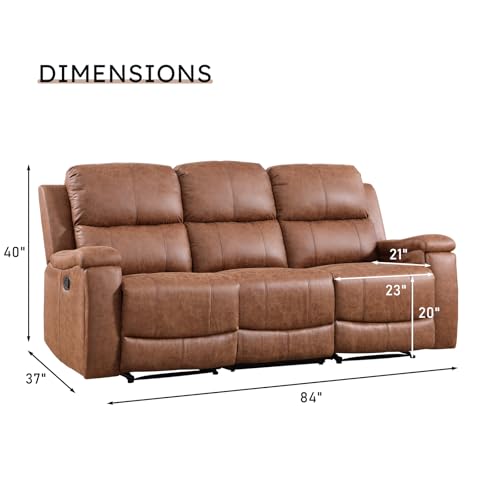 Image of CANMOV Faux Leather Manual Reclining Sofa,3 Seat Recliner Couch Sofa with Overstuffed Arms and Back,Manual Recliner Sofa Set with Concealed Cup Holders for Living Room,Brown