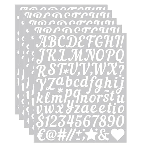 5 Sheets Letter Stickers 440 Alphabet Sticker 1 inch Vinyl Self-Adhesive Sticker Letters White Alphabets ABC Stickers for DIY Mailbox House Numbers Embellishments & Decorations(White)