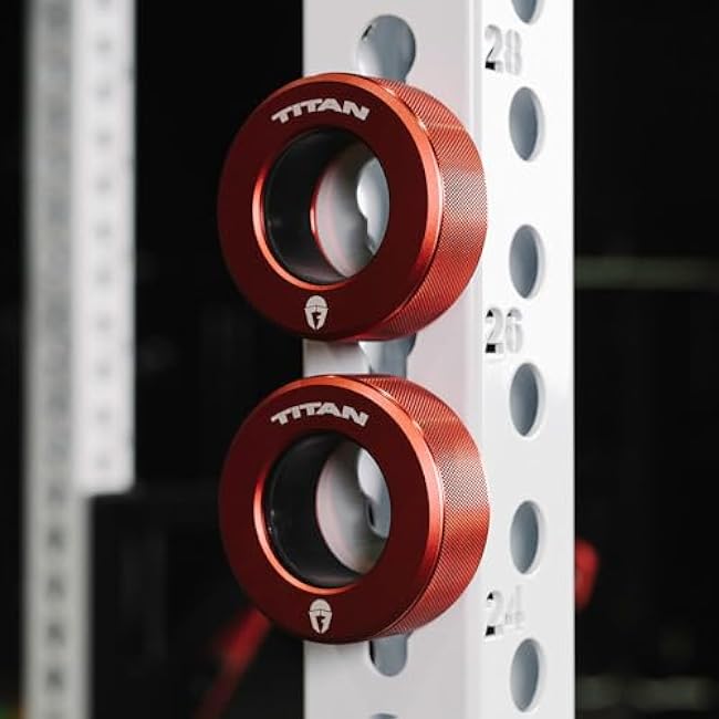 Titan Fitness TwistLock Pro Aluminum Barbell Red Collar Set, 59.5mm-51.5mm Sleeve Diameter, Quick Release Olympic Barbell Clamps, Pair of Magnetic Aluminum Weight Clips with Easy-Grip Knurling