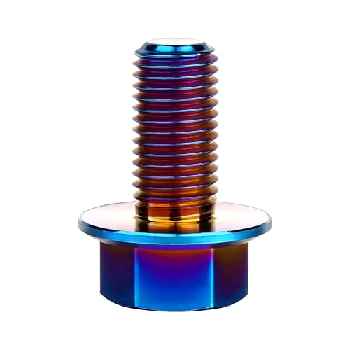 Image of Ti Screws M10 x 20 25 30 35 40 45 50 55 60 65 70 75 80 90 100mm 1.25 Pitch Titanium Flange Hex Bolt Pack of 4 (Burnt Blue, M10x25mm)