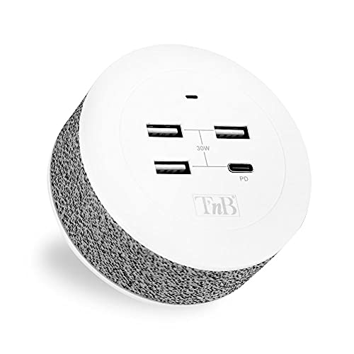 Station de recharge USB-C PD T'nB ICONIQ au design épuré gris blanc