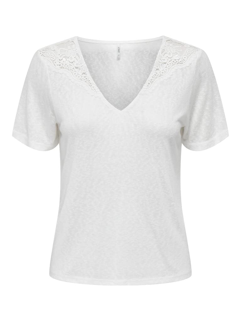 ONLY Women's Onlanja S/S Lace Top JRS, Cloud Dancer, M
