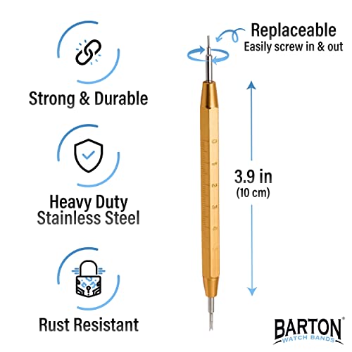 BARTON WATCH BANDS Spring Bar Tool Kit - Stainless Steel Watch Link Removal, Band Replacement, Pin Extraction Tool with Integrated Ruler and Tweezer Head, Includes 2 Extra Tips