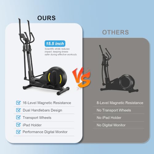 Image of Elliptical Exercise Machine for Home Gym,Elliptical Training Machine with Hyper-Quiet Magnetic Driving System,16 Level,15.5Inch&LCD Monitor,Cardio Workout Equipment for Small Space