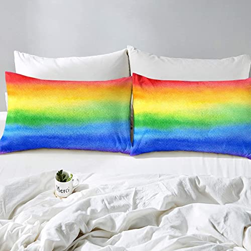 Regenbogen-bedrucktes Bettlaken-Set, abstraktes Aquarell-Spannbetttuch, pastellfarbiges Bettwäsche-Set für Kinder, Teenager, luxuriöse Raumdekoration, 1 Kopfkissenbezug), Doppelbett-Größe - Image 6
