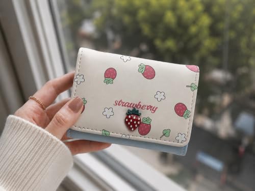 Image of Valerie Wallets for Women Leather Cute RFID Blocking Small Bifold Wallet with Zipper Coin Purse for Girls and Ladies Women's Wallet (Strawberry Blue)