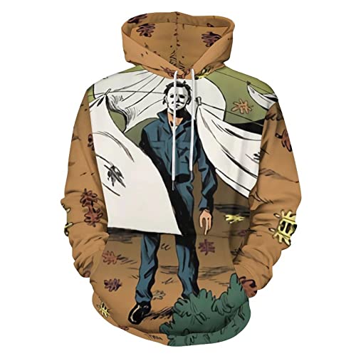 ZHANGXM Fashion All-Print Pullover Halloween Michael Myers 3D Printing Hoodie Sweatshirts Adult Men and Womens Casual Streetwear 4XL