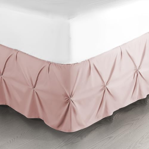 Image of Nestl Blush Pink Bed Skirt King Size, Pinch Pleat King Bed Skirt, 14 inch Inch Drop King Bedskirt, Hotel Quality Blush Pink Bed Skirts, Premium Microfiber Bedskirt for King Bed, Blush Pink King Bed Skirt