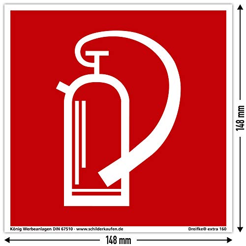 Preisvergleich Produktbild Schild Feuerlöscher / extra langnachleuchtend / PVC selbstklebend 148x148mm / gemäß BGV A8 F05 / DIN 67510 (Brandschutzzeichen) Dreifke extra 160