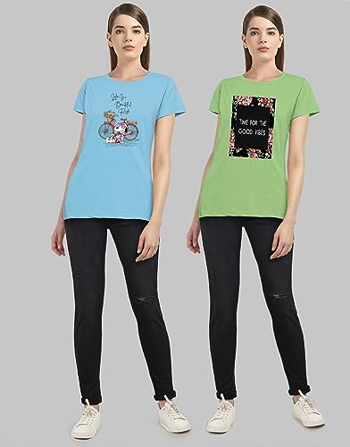 Image of Combo Women's T-Shirts, Cotton Half Sleeves Round-Neck Printed T-Shirt for Girls, & Women Tees (Pack of 2) 960-980-