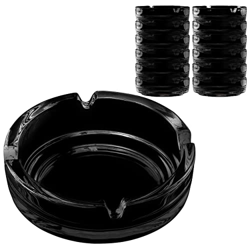 Konzept 11 - Aschenbecher für draussen Schwarz 11cm | 12 Stück Glasaschenbecher | Aschenbecher aus Glas Höhe 3,5 cm spülmaschinenfest Gastrobedarf
