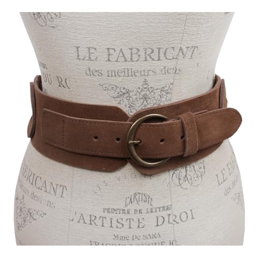 Women's 3" Wide Cow Suede Round disc Braided Waist Belt with Round Buckle2