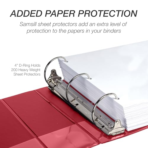 Image of Samsill Durable 4 Inch Binder, Locking D Ring Binder, Customizable Clear View Cover, Red, 6-Pack, Holds 775 Pages
