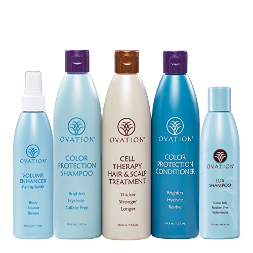 Ovation Hair Holiday Gift Set - Color System + Cell Therapy: Get Stronger, Fuller & Healthier Looking Hair - Includes Shampoo, Conditioner, Cell Therapy, Volume Enhancer, and Lux Shampoo