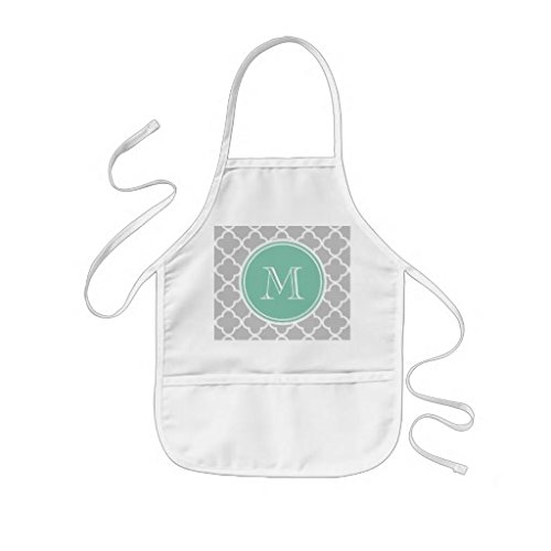 KoienOU Fun Apron Series - Gray Quatrefoil Pattern, Mint Green Monogram - Adult Apron